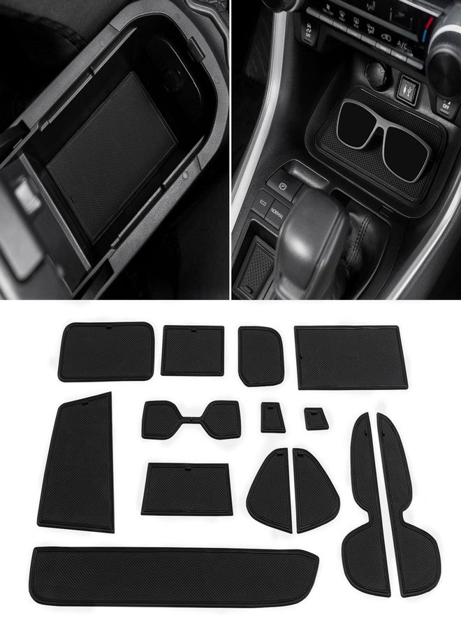 TOPINSTALL Several Colors Liners Compatible with 2019-2025 Toyota RAV4 and 2021-2025 RAV4 Prime, Anti Dust Cup Holder Insert, Premium Center Console Rubber Mat, Door Pocket Pad- 16PCS (Black Trim) - Image 1
